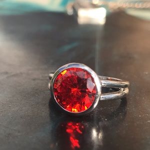 Silver Tone Vivid Orange Ring